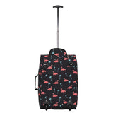 5 Cities (55x35x20cm) Lightweight Cabin Hand Luggage Set (Black + Black Flamingos)