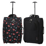 5 Cities (55x35x20cm) Lightweight Cabin Hand Luggage Set (Black + Black Flamingos)