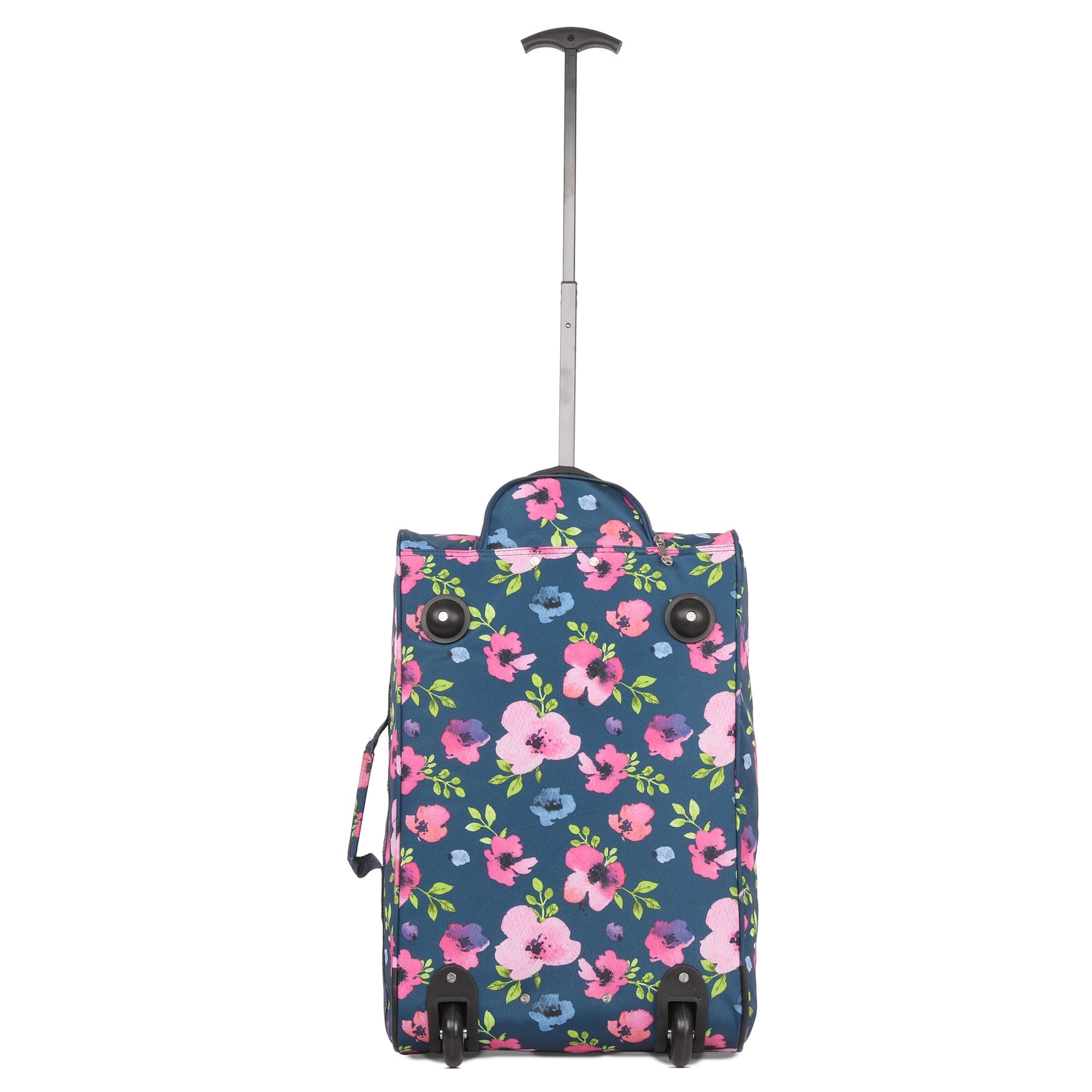 5 Cities (55x35x20cm) Lightweight Cabin Hand Luggage Set (Black + Navy Floral)