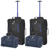 5 Cities (55x35x20cm) Lightweight Cabin Hand Luggage and (35x20x20cm) Holdall Flight Bag (x4 Set) - Navy