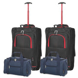 5 Cities (55x35x20cm) Lightweight Cabin Hand Luggage and (35x20x20cm) Holdall Flight Bag (x4 Set) - Navy