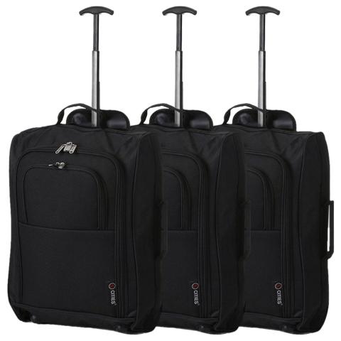 5 Cities 21" (55x35x20cm) Lightweight Cabin Hand Luggage (x3 Set), Approved For Ryanair Priority, easyJet Plus, BA