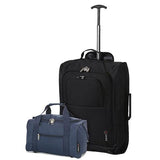5 Cities (55x35x20cm) Lightweight Cabin Hand Luggage and (35x20x20cm) Holdall Flight Bag (Black + Navy)
