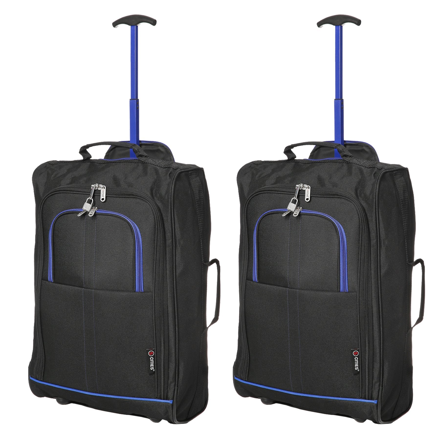 5 Cities (55x35x20cm) Lightweight Cabin Hand Luggage (x2), Fits easyJet/Ryanair Cabin Restrictions 42L