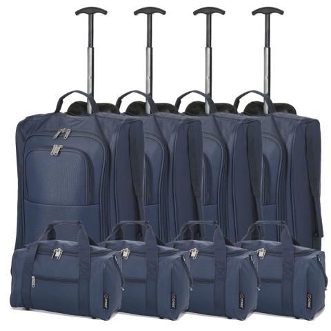 5 Cities (55x35x20cm) Lightweight Cabin Hand Luggage and (35x20x20cm) Holdall Flight Bag (x8 Set) - Navy