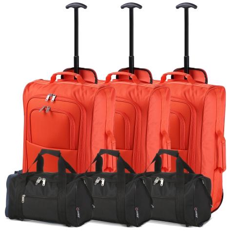 5 Cities (55x35x20cm) Lightweight Cabin Hand Luggage and (35x20x20cm) Holdall Flight Bag (x6 Set)