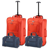 5 Cities (55x35x20cm) Lightweight Cabin Hand Luggage and (35x20x20cm) Holdall Flight Bag (x4 Set) - Navy