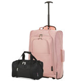 5 Cities (55x40x20cm) Lightweight Cabin Luggage Trolley Bag and (35x20x20cm) Holdall Flight Bag Set