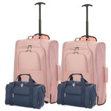5 Cities (55x35x20cm) Lightweight Cabin Hand Luggage and (35x20x20cm) Holdall Flight Bag (x4 Set) - Navy