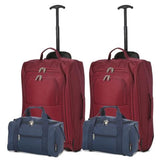 5 Cities (55x35x20cm) Lightweight Cabin Hand Luggage and (35x20x20cm) Holdall Flight Bag (x4 Set) - Navy