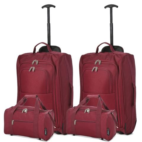 5 Cities (55x35x20cm) Lightweight Cabin Hand Luggage and (35x20x20cm) Holdall Flight Bag (x4 Set) - Wine
