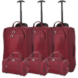 5 Cities (55x35x20cm) Lightweight Cabin Hand Luggage and (35x20x20cm) Holdall Flight Bag (x6 Set) - Wine