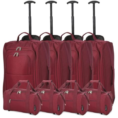 5 Cities (55x35x20cm) Lightweight Cabin Hand Luggage and (35x20x20cm) Holdall Flight Bag (x8 Set) - Wine