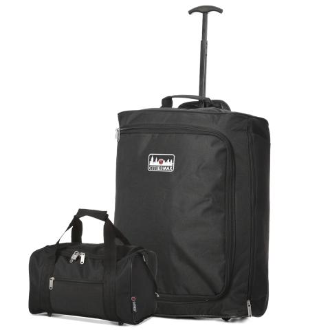 5 Cities (55x40x20cm) Lightweight Cabin Luggage Trolley Bag and (35x20x20cm) Holdall Flight Bag Set