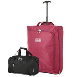 5 Cities (55x40x20cm) Lightweight Cabin Luggage Trolley Bag and (35x20x20cm) Holdall Flight Bag Set