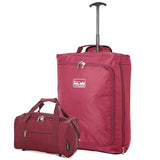 5 Cities (55x40x20cm) Lightweight Cabin Luggage Trolley Bag and (35x20x20cm) Holdall Flight Bag Set