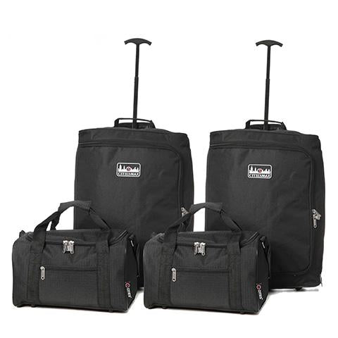 5 Cities (55x40x20cm) Lightweight Cabin Hand Luggage and (35x20x20cm) Holdall Flight Bag (x4 Set)