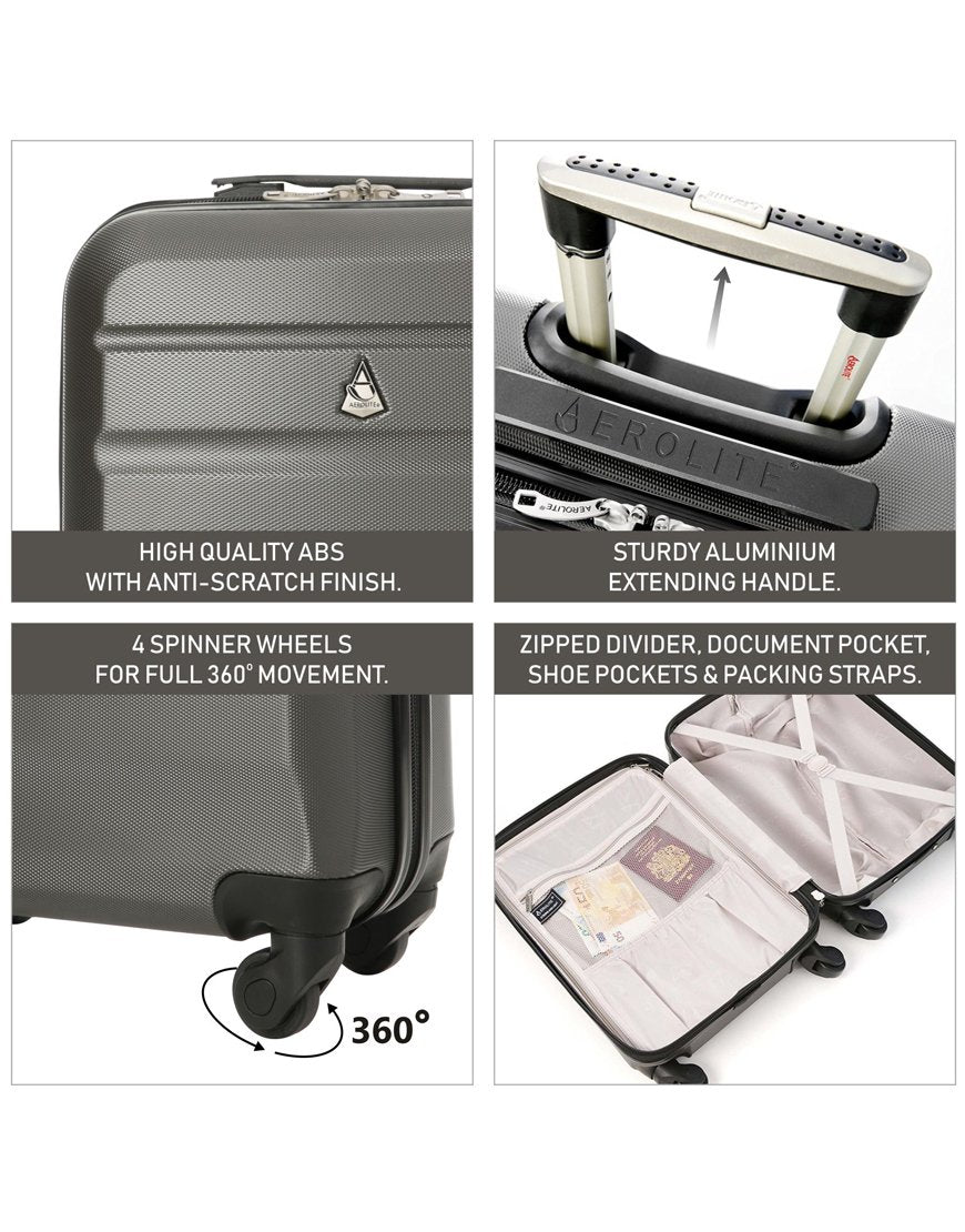 Aerolite (50x35x20cm) Lightweight Hard Shell Cabin Hand Luggage and 2nd Bag Holdall Set