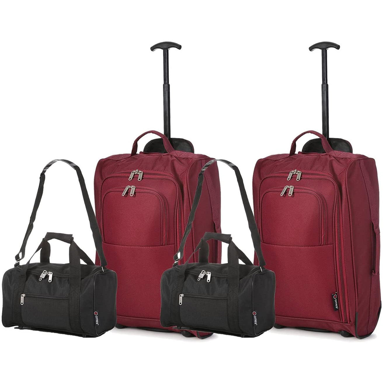 5 Cities (55x35x20cm) Lightweight Cabin Hand Luggage and (35x20x20cm) Holdall Flight Bag (x4 Set)