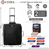 5 Cities easyJet Large Cabin Bag Trolley (56x45x25cm), Maximum Possible Allowance For easyJet (Plus/Flexi/Extra Legroom/Large Cabin), British Airways & Jet2, 2 Years Warranty